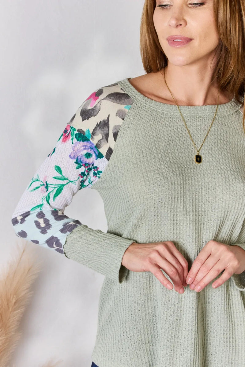 Hailey & Co Full Size Printed Round Neck Blouse for Women - Love Salve